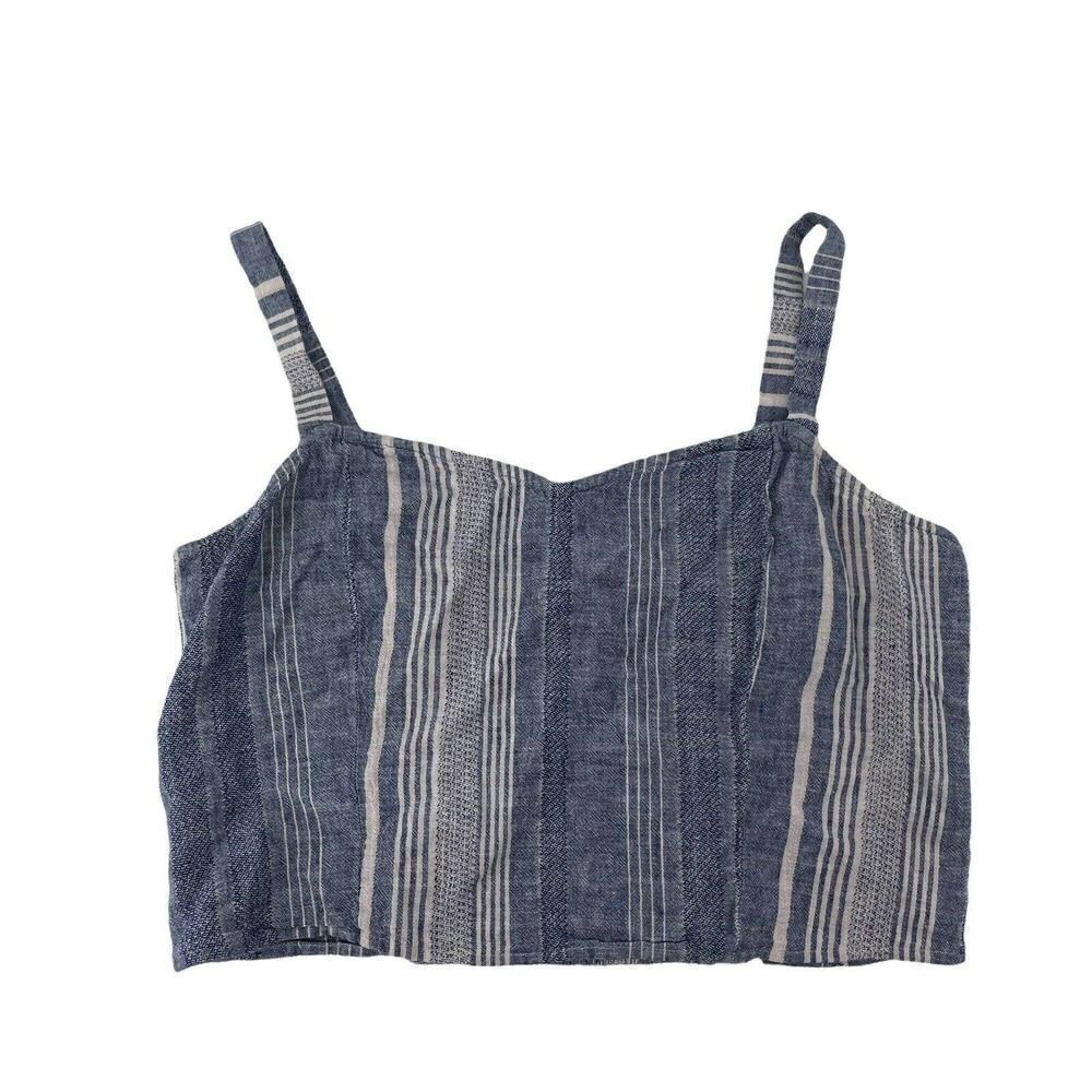 Express Crop Top Tank Blue Linen Blend Smocked Bohemian Beach Womens Size Large